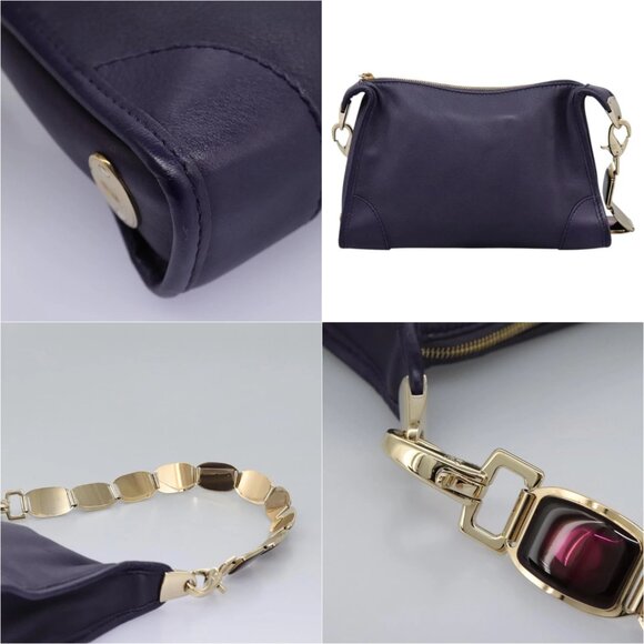 CELINE Shoulder Bag Leather Purple Gold Auth EC729AV - Picture 13 of 15